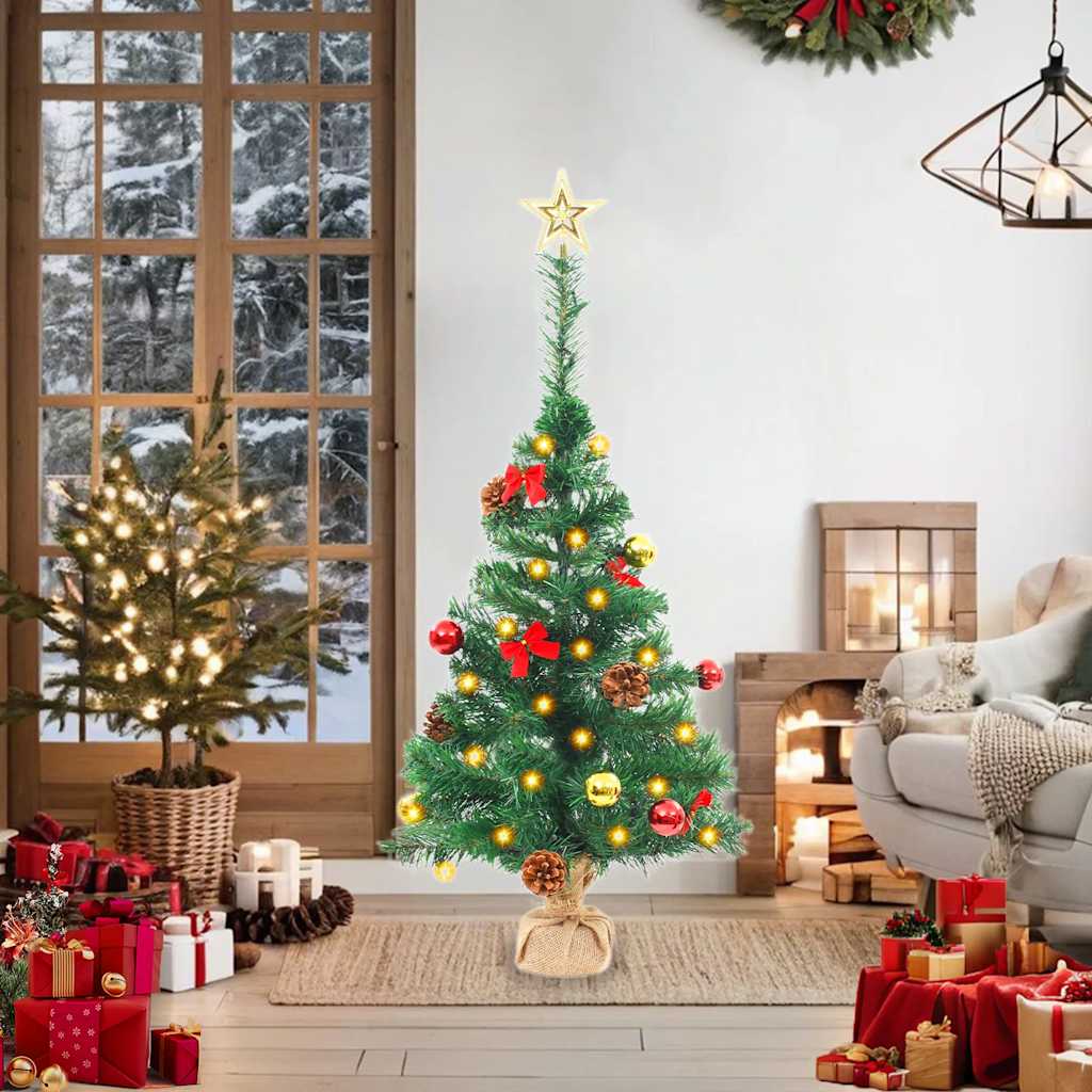 Vidaxl kunstkerstboom met verlichting en kerstballen 64 cm groen