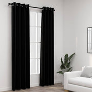 Vidaxl gordijnen linnen-look verduisterend ogen 2 st 140x225 cm zwart - afbeelding 1