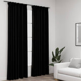 Vidaxl gordijnen linnen-look verduisterend haken 2 st 140x225 cm zwart - afbeelding 1