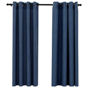 Vidaxl gordijnen linnen-look verduisterend ogen 2 st 140x175 cm blauw - afbeelding 2