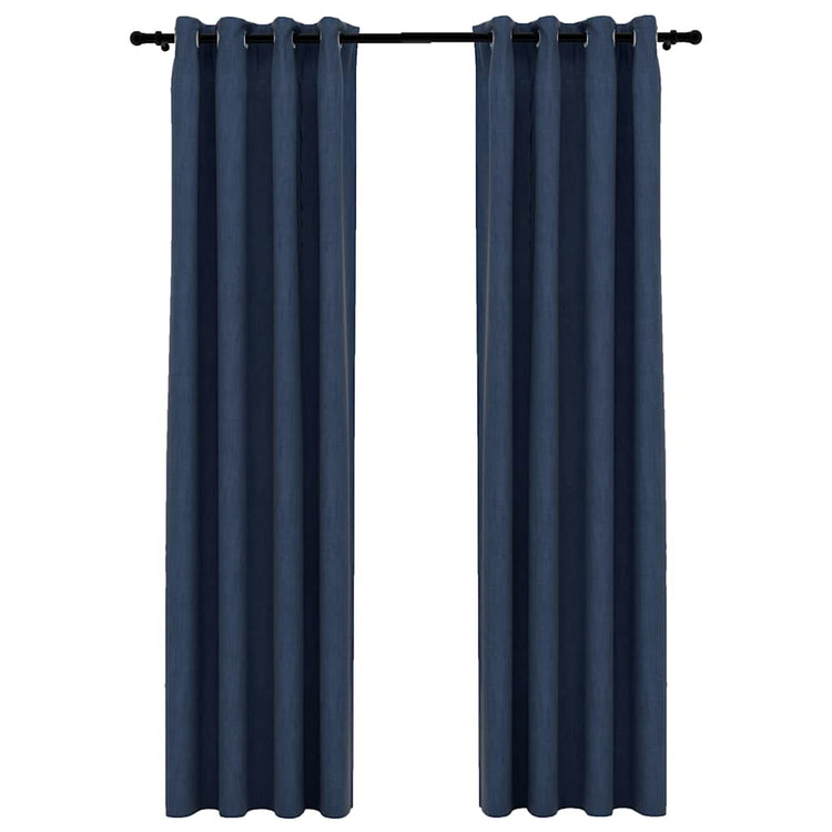 Vidaxl gordijnen linnen-look verduisterend ogen 2 st 140x225 cm blauw