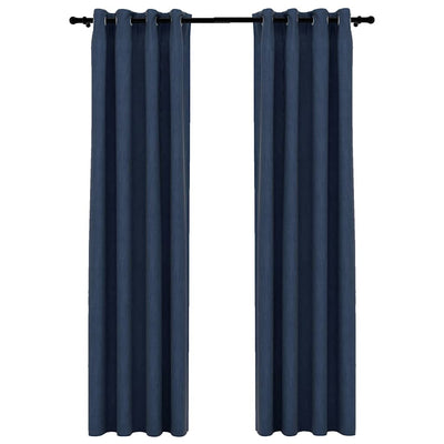 Vidaxl gordijnen linnen-look verduisterend ogen 2 st 140x225 cm blauw