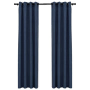 Vidaxl gordijnen linnen-look verduisterend ogen 2 st 140x245 cm blauw - afbeelding 2