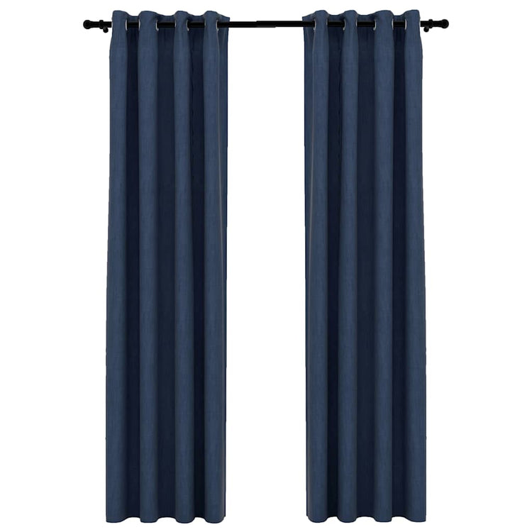 Vidaxl gordijnen linnen-look verduisterend ogen 2 st 140x245 cm blauw