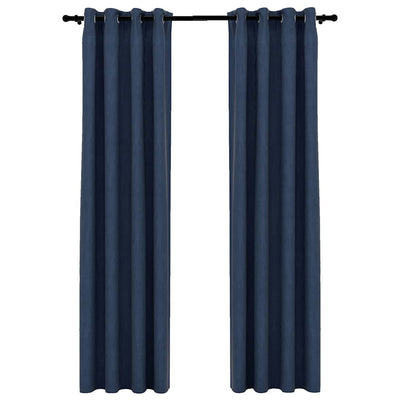 Vidaxl gordijnen linnen-look verduisterend ogen 2 st 140x245 cm blauw