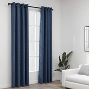 Vidaxl gordijnen linnen-look verduisterend ogen 2 st 140x245 cm blauw - afbeelding 1