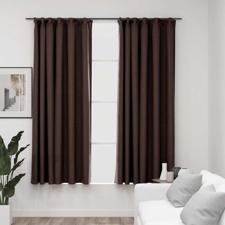 Vidaxl gordijnen linnen-look verduisterend haken 2 st 140x175 cm taupe