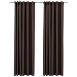 Vidaxl gordijnen linnen-look verduisterend haken 2 st 140x225 cm taupe - afbeelding 2