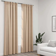 Vidaxl gordijnen linnen-look verduisterend haken 2 st 140x245 cm beige - afbeelding 1
