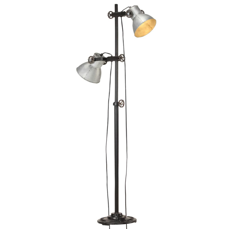 Vidaxl vloerlamp met 2 lampenkappen e27 gietijzer zilverkleurig
