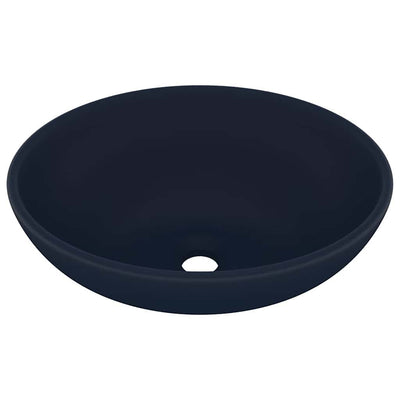 Vidaxl wastafel ovaal 40x33 cm keramiek mat donkerblauw