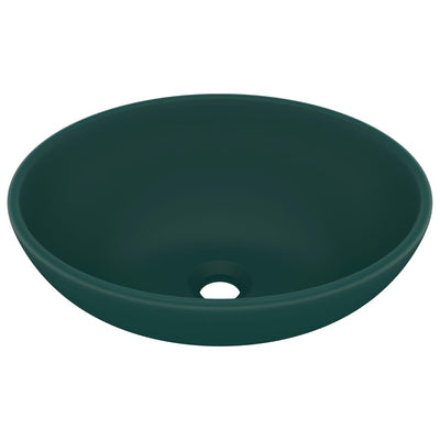 Vidaxl wastafel ovaal 40x33 cm keramiek mat donkergroen