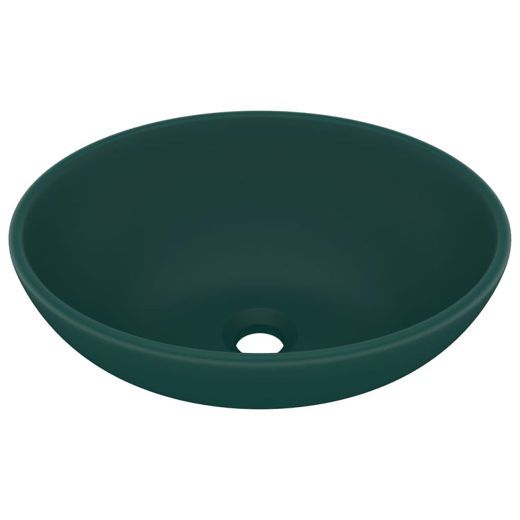 Vidaxl wastafel ovaal 40x33 cm keramiek mat donkergroen