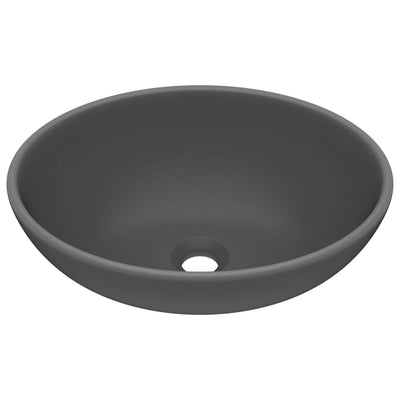 Vidaxl wastafel ovaal 40x33 cm keramiek mat donkergrijs