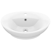 Vidaxl wastafel met overloop ovaal 58,5x39 cm keramiek matwit - afbeelding 2