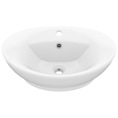 Vidaxl wastafel met overloop ovaal 58,5x39 cm keramiek matwit