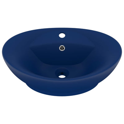 Vidaxl wastafel met overloop ovaal 58,5x39 cm keramiek mat donkerblauw