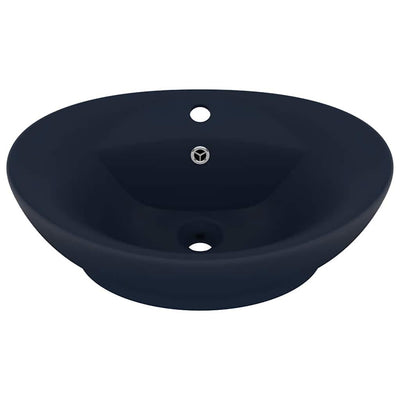 Vidaxl wastafel met overloop ovaal 58,5x39 cm keramiek mat donkerblauw