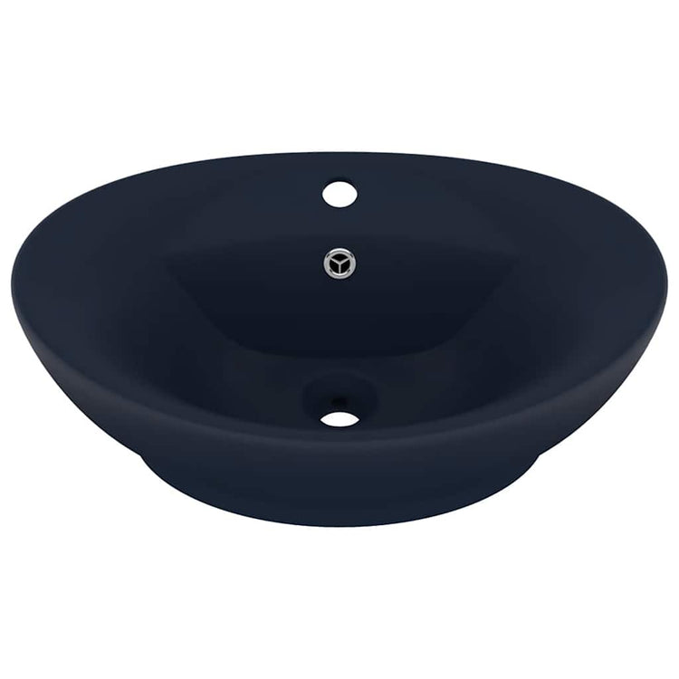 Vidaxl wastafel met overloop ovaal 58,5x39 cm keramiek mat donkerblauw