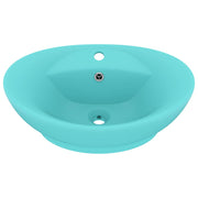 Vidaxl wastafel met overloop ovaal 58,5x39 cm keramiek mat lichtgroen - afbeelding 2