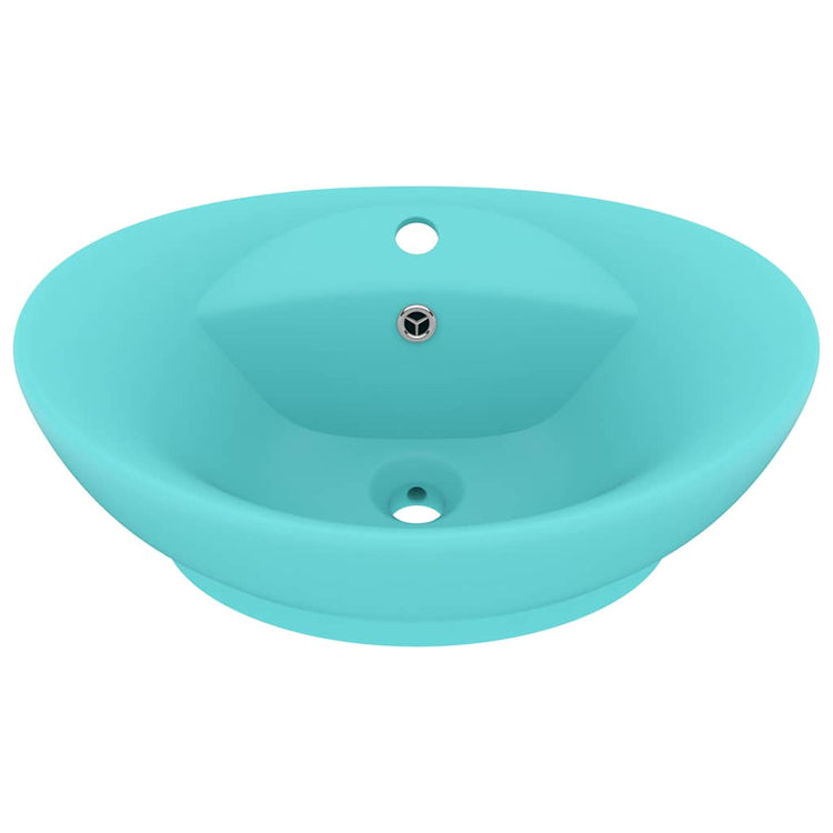 Vidaxl wastafel met overloop ovaal 58,5x39 cm keramiek mat lichtgroen