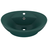 Vidaxl wastafel met overloop ovaal 58,5x39 cm keramiek mat donkergroen - afbeelding 2
