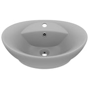 Vidaxl wastafel met overloop ovaal 58,5x39 cm keramiek mat lichtgrijs - afbeelding 2