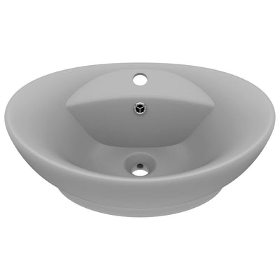 Vidaxl wastafel met overloop ovaal 58,5x39 cm keramiek mat lichtgrijs