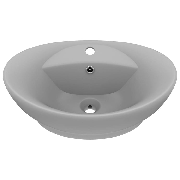 Vidaxl wastafel met overloop ovaal 58,5x39 cm keramiek mat lichtgrijs