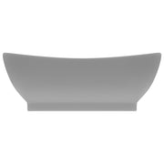 Vidaxl wastafel met overloop ovaal 58,5x39 cm keramiek mat lichtgrijs - afbeelding 3