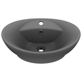 Vidaxl wastafel met overloop ovaal 58,5x39 cm keramiek mat donkergrijs - afbeelding 2
