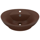 Vidaxl wastafel met overloop ovaal 58,5x39 cm keramiek mat donkerbruin - afbeelding 2