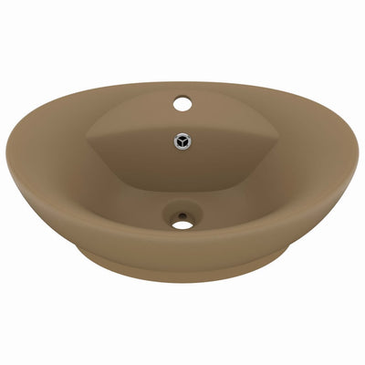 Vidaxl wastafel met overloop ovaal 58,5x39 cm keramiek matcrème