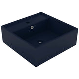 Vidaxl wastafel met overloop vierkant 41x41cm keramiek mat donkerblauw - afbeelding 1