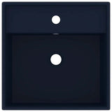 Vidaxl wastafel met overloop vierkant 41x41cm keramiek mat donkerblauw - afbeelding 3
