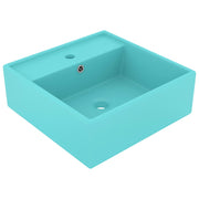 Vidaxl wastafel met overloop vierkant 41x41 cm keramiek mat lichtgroen - afbeelding 1