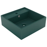 Vidaxl wastafel met overloop vierkant 41x41cm keramiek mat donkergroen - afbeelding 1
