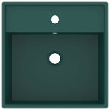 Vidaxl wastafel met overloop vierkant 41x41cm keramiek mat donkergroen - afbeelding 3