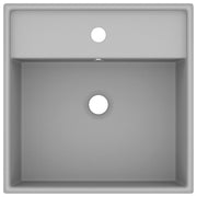 Vidaxl wastafel met overloop vierkant 41x41 cm keramiek mat lichtgrijs - afbeelding 3