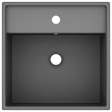 Vidaxl wastafel met overloop vierkant 41x41cm keramiek mat donkergrijs - afbeelding 3