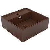 Vidaxl wastafel met overloop vierkant 41x41cm keramiek mat donkerbruin - afbeelding 1