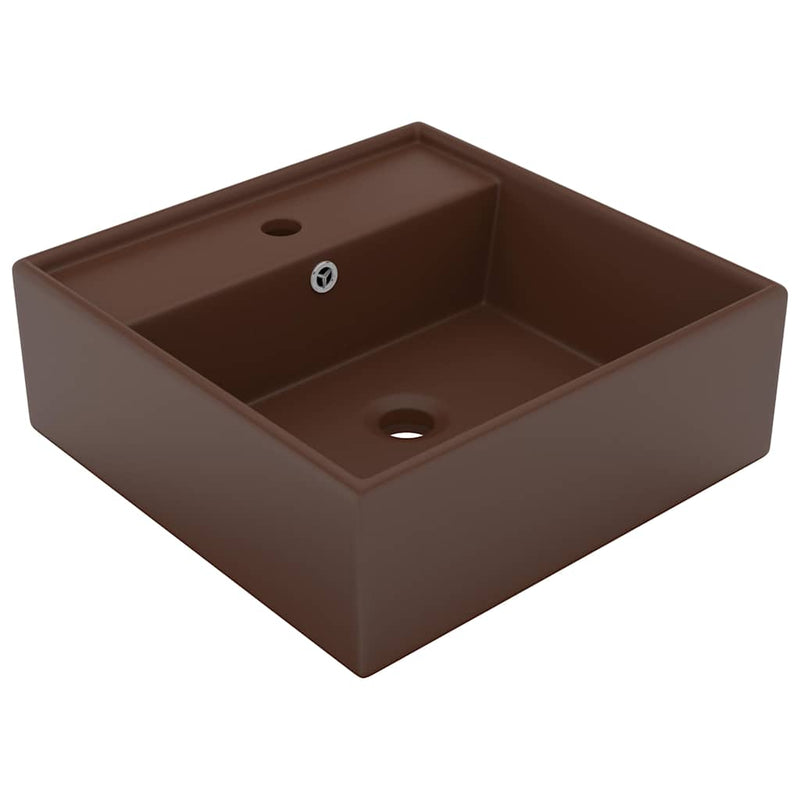 Vidaxl wastafel met overloop vierkant 41x41cm keramiek mat donkerbruin