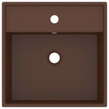 Vidaxl wastafel met overloop vierkant 41x41cm keramiek mat donkerbruin - afbeelding 3
