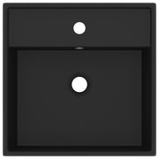 Vidaxl wastafel met overloop vierkant 41x41 cm keramiek matzwart - afbeelding 3