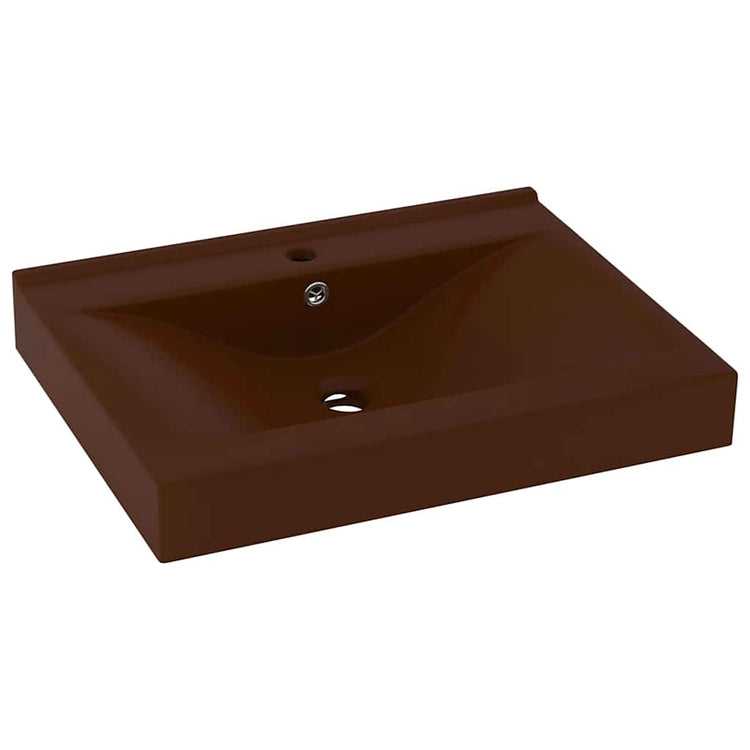 Vidaxl wastafel met kraangat 60x46 cm keramiek mat donkerbruin