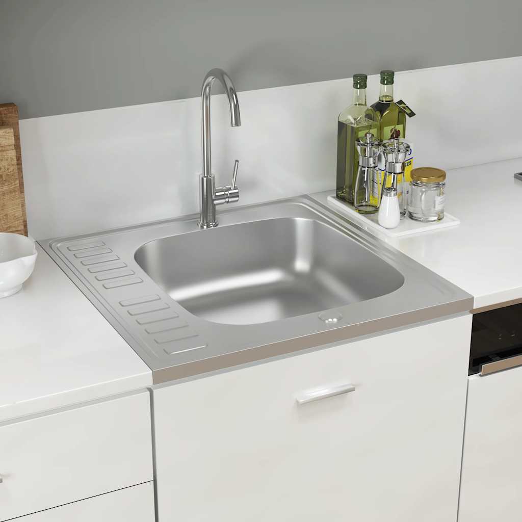 Vidaxl gootsteen met afvoerset 600x600x155 mm roestvrij staal zilver