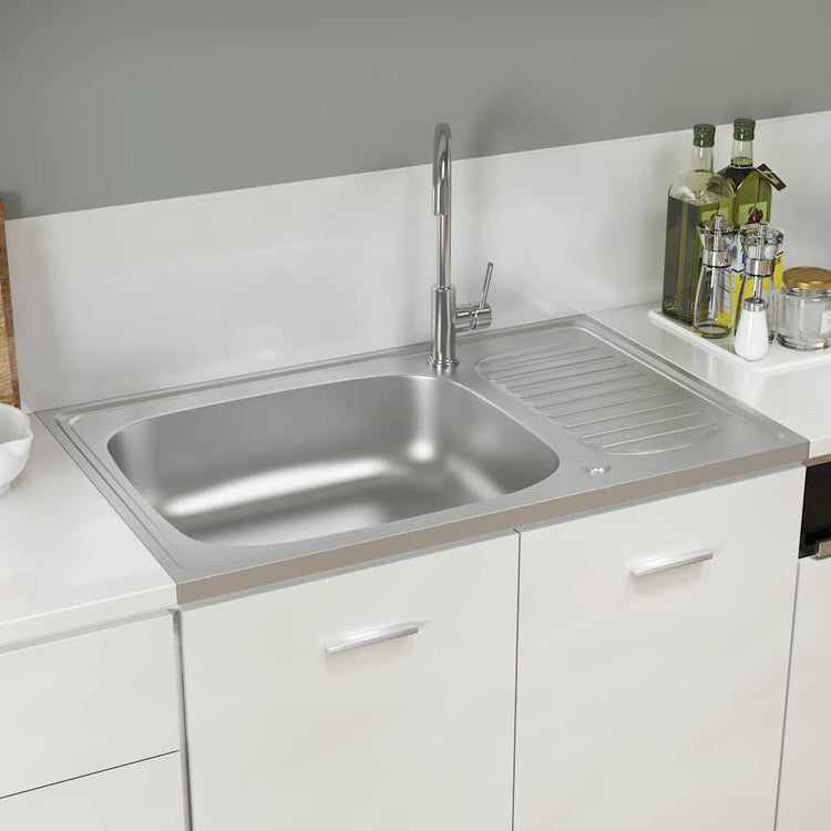 Vidaxl gootsteen met afvoerset 800x500x155 mm roestvrij staal zilver