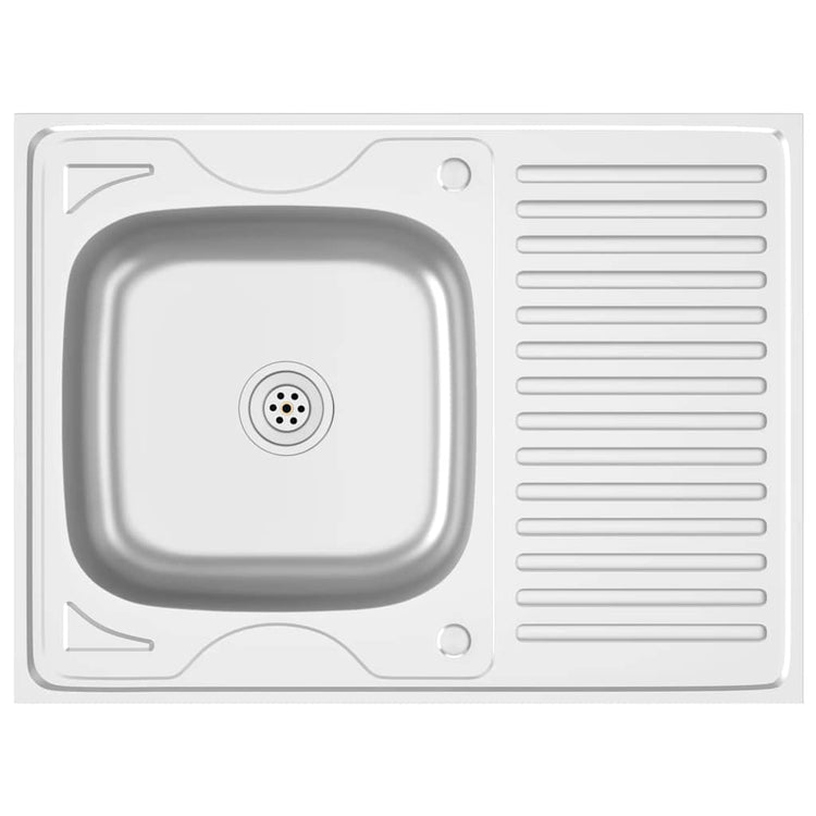 Vidaxl gootsteen met afvoerset 800x600x155 mm roestvrij staal zilver