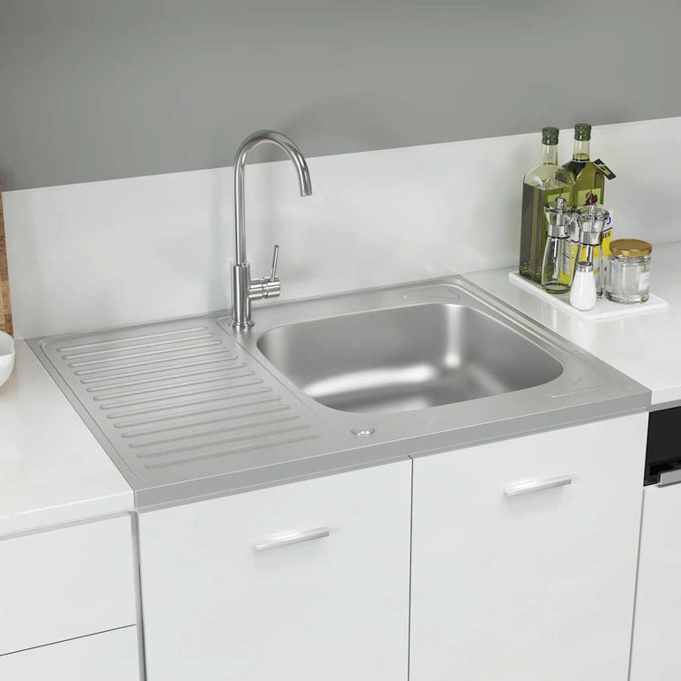 Vidaxl gootsteen met afvoerset 800x600x155 mm roestvrij staal zilver