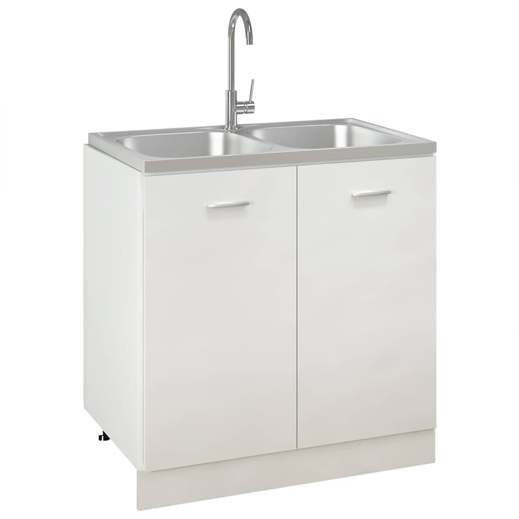 Vidaxl gootsteen dubbele bakken 800x500x155 mm roestvrij staal zilver